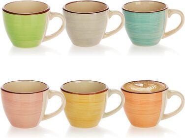 Набір керамічних чашок для еспресо Com-Four® 6x125 мл - 12 кольорів (зелений, оранжевий, рожевий, блакитний, жовтий, сірий)