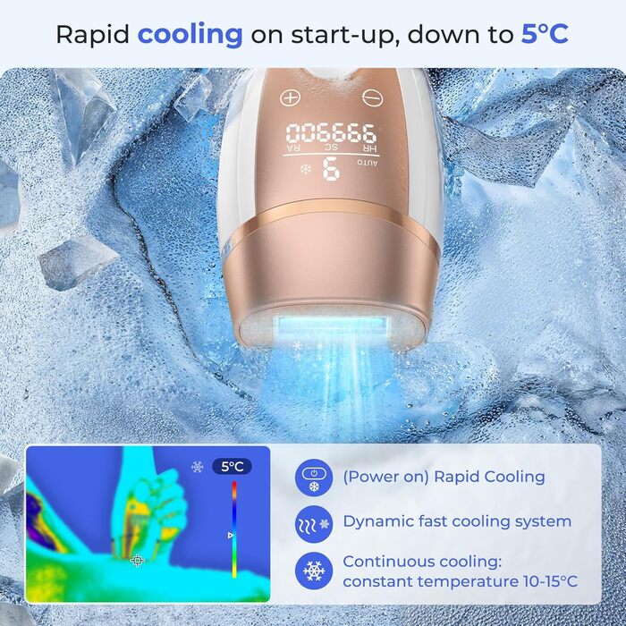 IPL-пристрій для епіляції з охолодженням, безболісна лазерна епіляція для жінок та чоловіків, 9 рівнів потужності, 999 900 імпульсів світла, для тіла, пахв, зони бікіні