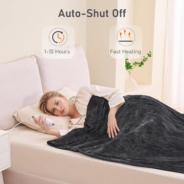 Електрична ковдра CURECURE з підігрівом, 150 x 200 см, 4 режими, таймер, захист від перегріву, для ліжка/дивану, сірий колір