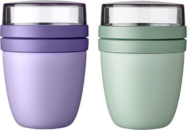 Mepal | Lunchpot Ellipse Mixed Mini | Vivid Lilac + Nordic Sage | To-go muesli cup | Partition for yogurt & muesli | 300 ml + 120 ml | Suitable for freezer, microwave & dishwasher