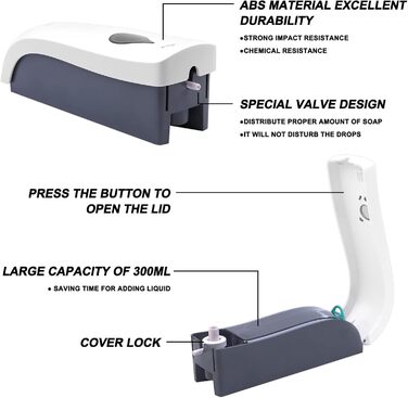 Настінний дозатор для мила без свердління, 300 мл. Підходить для мила, шампуню, дезінфікуючого засобу, миючого засобу. Чорний/Білий/Золотий (Білий)