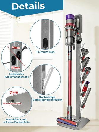 Підставка для пилососа Dyson V16, Gen5, V15, V12, V11, V10, V8, V7, V6 – металева, настільна, з 4 гаками, без свердління, срібляста