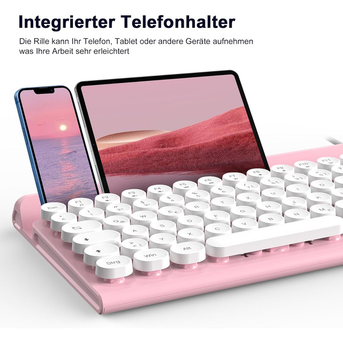 Ігрова клавіатура та миша RaceGT з RGB підсвічуванням, 104 клавіші, вологостійка, 7 кнопок миші 6400 DPI, QWERTZ (DE-Layout), рожевий кабель