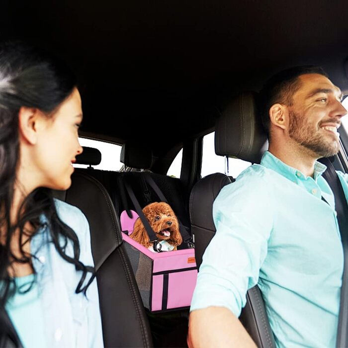 Автокрісло для собак - автокрісло для маленьких собак з ременем, водонепроникне, стабільне, для заднього та переднього сидіння, рожеве (з PVC-трубою)