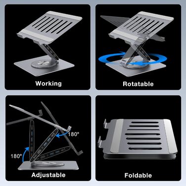 Регульована підставка для ноутбука на стіл з док-станцією 9-в-1, алюміній, USB-хаб, 360° обертання, Dual Display 4K60Hz HDMI, 3 USB 3.0, 100W PD зарядка, для MacBook Pro Air/Dell