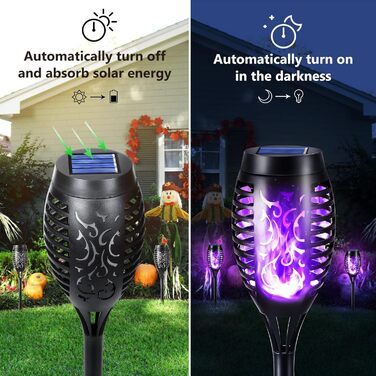 Geemoo Solar Garden Lights - 6 Pack, Realistic Flame Effect, IP65 Waterproof, Warm White