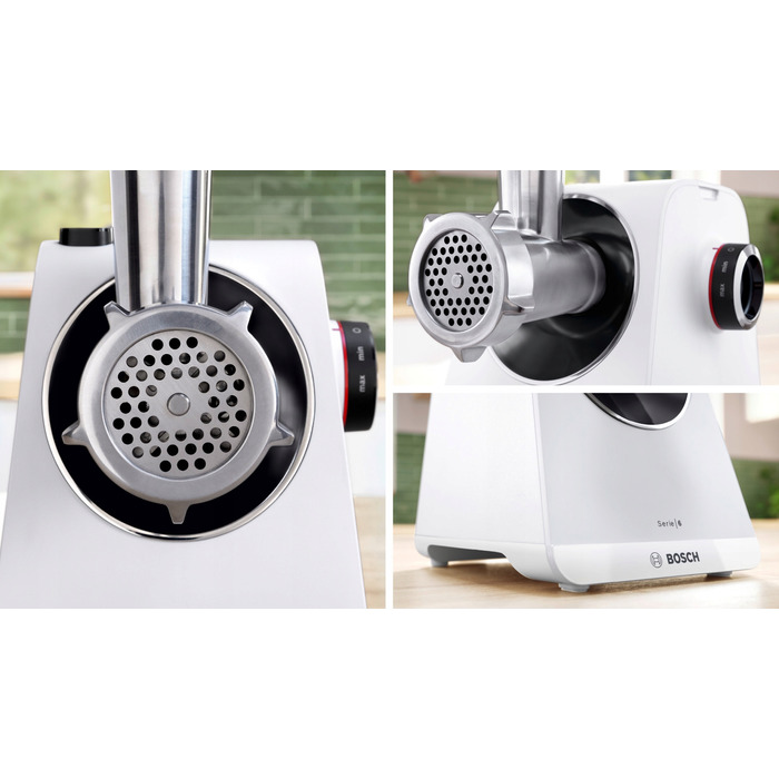 М'ясорубка Bosch Serie 6 MFWS607W 2100 Вт, реверс, біла