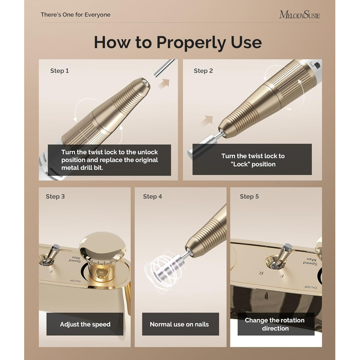 Професійний електричний фрезер для нігтів MelodySusie, акумуляторний, для акрилових нігтів, бездротовий, портативний, для манікюру та педикюру вдома та в салоні (Білий)