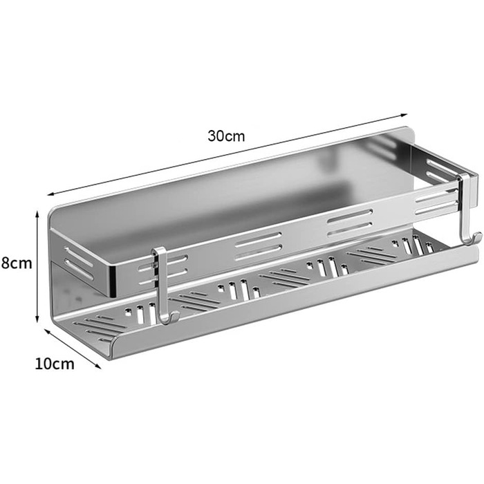 Melairy Shower Shelf No Drilling Bathroom Storage & Organization Shower Basket, Stainless Steel Bathroom Shelves with Two Hooks for Bathrooms and Kitchens