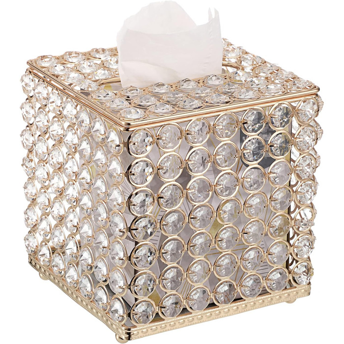 SUMTree Kristall Tissue Box, square, for household use, napkin organizer for dining room, bathroom, bedroom, vanity countertop, Gold