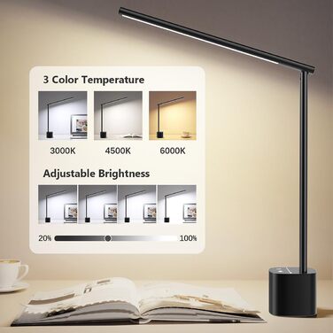 LED лампа настільна Hapfish з торшетом, акумуляторна, торшер для дому, офісу та вулиці (чорна)