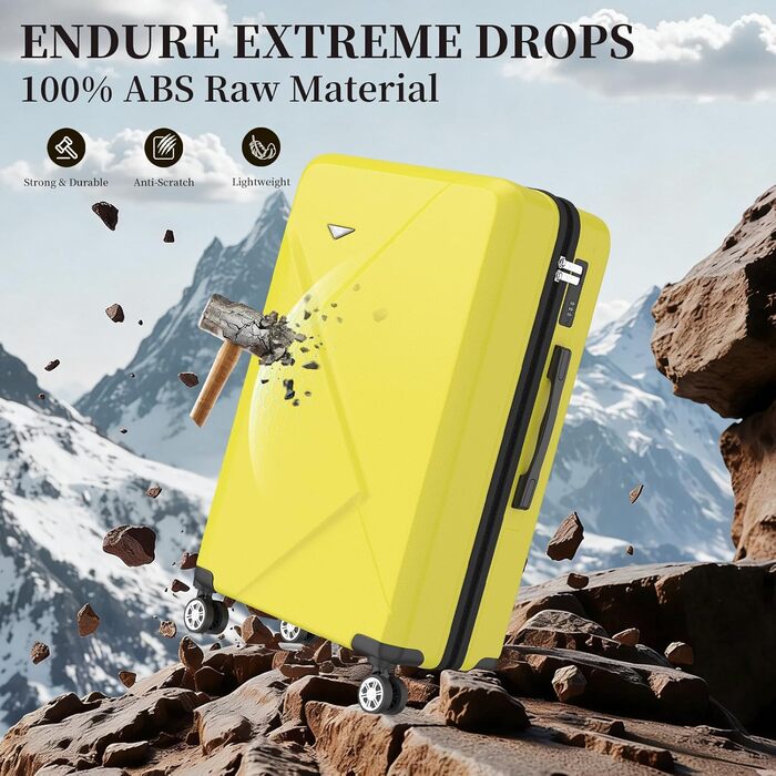 Набір валіз Ystyle Kofferset 5-ти частинний: 12', 18', 20', 24', 28' + косметична сумка, ABS, 360° колеса, TSA-замок, для подорожей, круїзів, навчання за кордоном, колір м'ятний