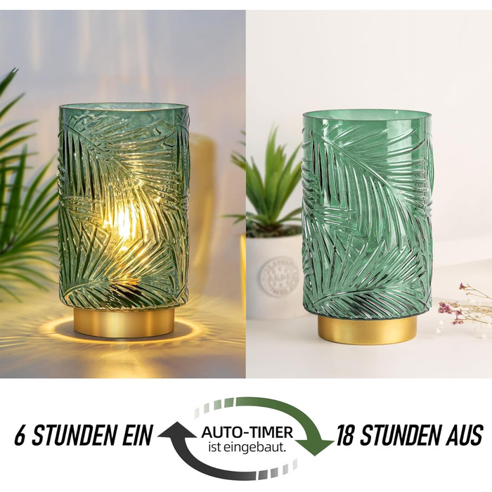 LED настільна лампа MJ PREMIER з акумулятором, торшери з USB зарядкою, диммування, скляна основа, декоративне освітлення, аварійна лампа (зелена)