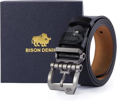 Чоловічий шкіряний ремінь BISON DENIM: стильний аксесуар для джинсів та офіційного стилю, 38 мм, з подарунковою коробкою