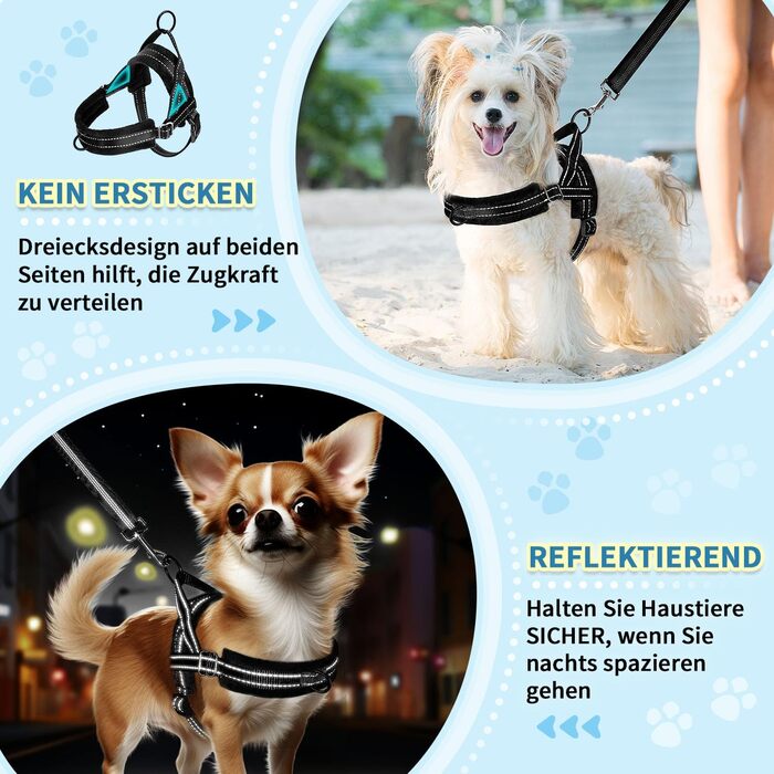 Шлейка для собак середнього та малого розміру з повідком, м'яка, не тягне, чорна, розмір S