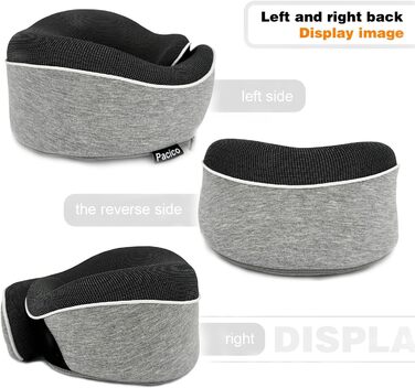 Подушка для шиї, подорожі: Memory Foam, для авто, поїздів, літаків. Комплект з маскою для очей та навушниками (світло-сіра)