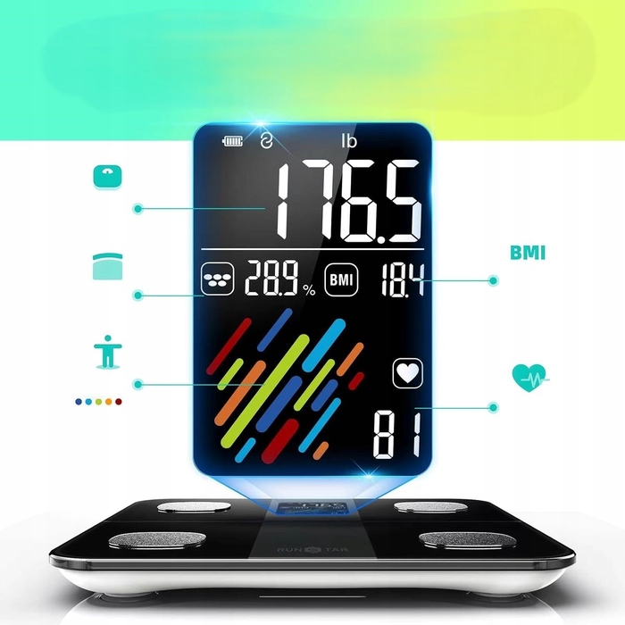 Розумні ваги Runstar з додатком, чорні, з великим чітким LCD-дисплеєм