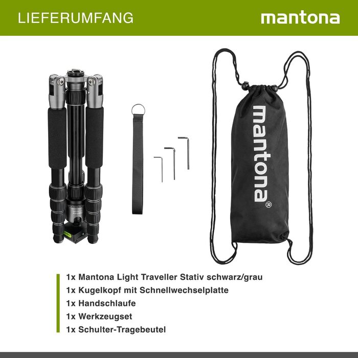 Штатив Mantona Light Traveller 131.5 см: легкий фотоштатив з кульковою головкою та Arca-Swiss