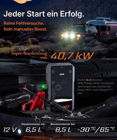 Powerbank для авто Smart Starthilfe з компресором, 12V, 60Wh - Запуск двигуна та підкачка шин, до 8.5л бензину/6.5л дизелю