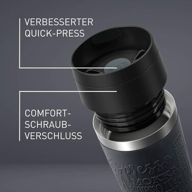 Термокружка Emsa N20220 Travel Mug Classic, 0.5 л, нержавіюча сталь, чорна, з кришкою Comfort-Verschluss, 6 год гаряча, 12 год холодна, 100% герметична, для подорожей