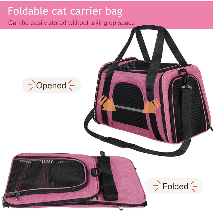 Транспортна сумка для котів HiCaptain, складана, з плечовим ременем, м'яка, для маленьких собак та цуценят до 7 кг (рожева), 46 x 29 x 30 см