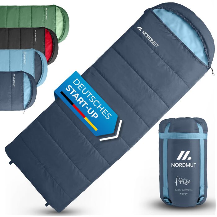 Спальний мішок-ковдра NORDMUT для дорослих, ultralight (1600г), 3-сезонний (250 GSM), з двосторонньою блискавкою YKK для кемпінгу та фестивалів, темно-синій (Marine)