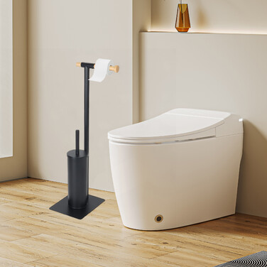 Relaxdays 2-in-1 Black Bamboo Toilet Set