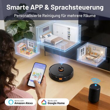 Робот-пилосос VONKO S6 Pro з функцією миття та док-станцією, 6000Pa, LiDAR 2.0, 180 хв, для тварин та килимів