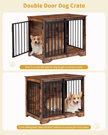 Hzuaneri Modern Wooden Dog Crate Furniture - Indoor Dog Box with Sliding Doors for Small/Medium Dogs - 81cm Height, 55x81x67.5cm, Vintage Brown DFC83601B