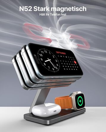 Бездротова зарядка Induktive з підтримкою MagSafe, 3-в-1 для iPhone 15/14/13/12, Apple Watch та AirPods, 30W, колір: чорний