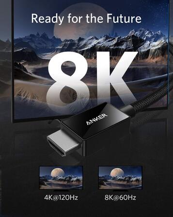 HDMI кабель Anker 8K 60Hz, 2м, Ultra HD, 48Gbps, eARC, Dolby Atmos, сумісний з Xbox Series X, TV