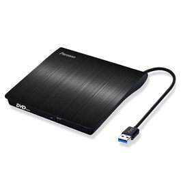 Зовнішній CD/DVD привід USB 3.0, портативний Slim RW записувач для ноутбуків та ПК (Windows, Mac OS, MacBook, iMac), чорний