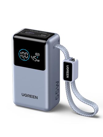 Power Bank UGREEN 10000mAh 55W з кабелем, PD 45W, Mi Turbo Charge для Xiaomi, сумісний з iPhone 15/16/17, блакитний