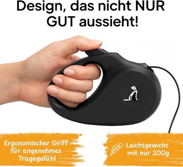 Рулетка для котів та маленьких собак Tierhood 3м / 5м - легка поводок для цуценят до 8кг (чорна)