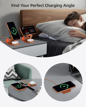 Зарядний пристрій KU XIU X55 Turbo Qi2.2 25W Magsafe 3-в-1: для Apple Watch, iPhone 17-12 та AirPods, помаранчевий