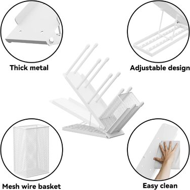 Ovicar Cup and Lid Holder – Adjustable Coffee Cup Holder, Organizer, 4 Compartments, Disposable Cup Dispenser with Coffee Capsule, Straw, Storage Basket for Coffee Station, Bar, Countertop, (White)