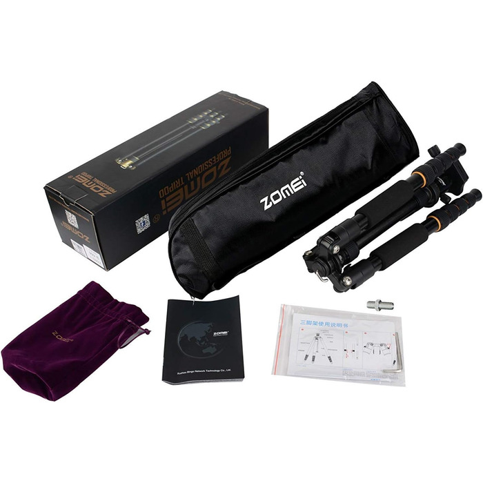 Штатив ZOMEI Q666 для камери: алюмінієвий, 155 см, 3-в-1 (штатив, макроштатив, монопод), з кульковою головкою 360° та швидкою платформою 1/4'