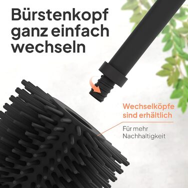 TORBING Кобура для унітазу з нержавіючої сталі та силікону - Елегантна щітка для унітазу з простим тримачем з високоякісної нержавіючої сталі - Гігієнічна щітка для унітазу з силікону з ефектом лотоса (Чорний матовий вугільний колір)