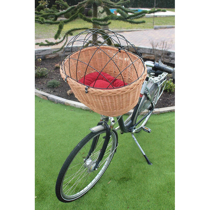 Кошик для собаки на кермо велосипеда з ротангу з металевою сіткою та подушкою XL або XXL. Кошик для собак, велосипедний кошик, кошик для покупок (XL з подушкою) (XXL з подушкою)
