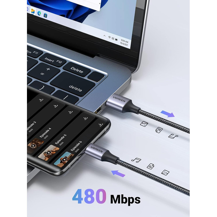 Кабель USB-C UGREEN 2 шт. (2M + 0.5M) нейлонова обплітання, сумісний з Samsung Galaxy S24 Ultra, S23, S22, iPhone 15 Pro, Pro Max