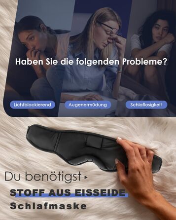 Маска для сну з Bluetooth навушниками Dolida - повна світлонепроникність, дихаюча тканина, для подорожей, йоги, медитації, чорна