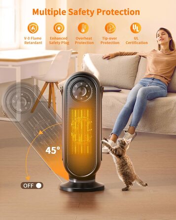 Електричний обігрівач для дому, офісу та спальні, 1500W, з термостатом, тихий, чорний