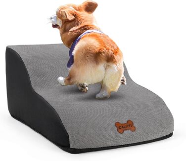 Сходинки для собак Caliyo, 3 сходинки, для маленьких собак та котів, 40 см заввишки, знімний та миючий чохол, протиковзна підставка, для ліжка, дивану та авто (60×40×40 см), сірі