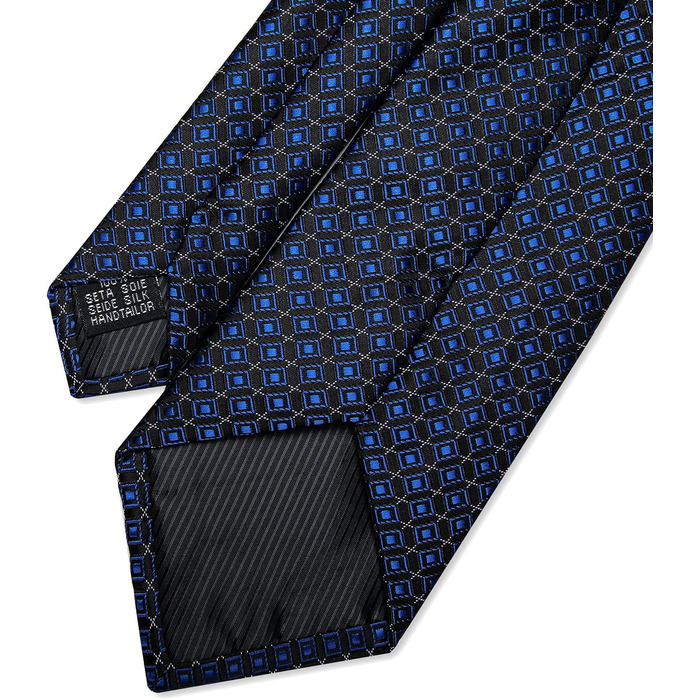 Чоловічі краватки YourTies: смугасті та клітинчасті моделі з шовку, комплект з краваткотримачем (синьо-чорний клітинка)