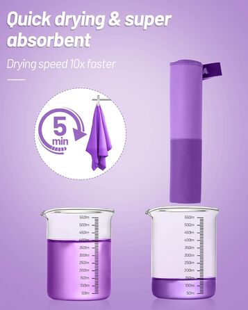 Набір рушників з мікрофібри GZXYA (3 шт.): великий (180x60 см) + 2 маленькі (80x40 см), швидковисихаючі, для спорту та басейну, фіолетовий