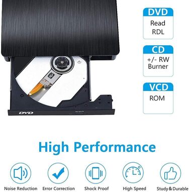 Зовнішній CD/DVD привід BEVA USB 3.0 Type-C, портативний DVD-записувач та зчитувач (DVD/CD-RW), Plug and Play для ноутбука та ПК (Windows, macOS, Linux)