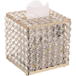 SUMTree Kristall Tissue Box, square, for household use, napkin organizer for dining room, bathroom, bedroom, vanity countertop, Gold