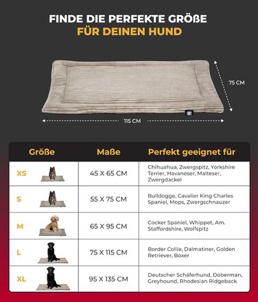 Килимок для собак HS-Hundebett® Cord з наповнювачем XS – Практичний килимок, що можна прати – М'яка ковдра для собак – Зручне місце для відпочинку – Виготовлено в Німеччині (Бежевий, 75x115 см)