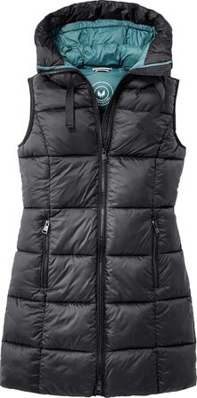 Стьобана жилетка PATSY & LOU з капюшоном, довга жіноча жилетка з двостороннім блискавкою, приталена жилетка для витонченої фігури, тепла та терморегулююча, розмір 36-48 (38, чорний)