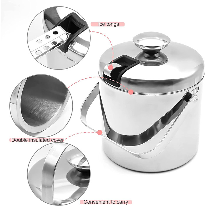 Нержавійна ваза для льоду з кришкою та лопаткою, 3.2L - Ідеально для напоїв та фруктів